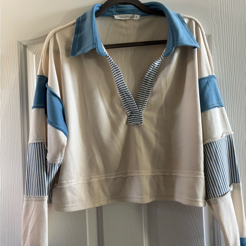 Blue and Cream Women's Top